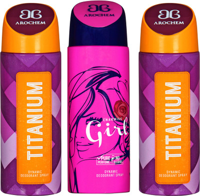 

AROCHEM titanium,charming girl and titanium combo Body Spray - For Men & Women(300 ml, Pack of 3)