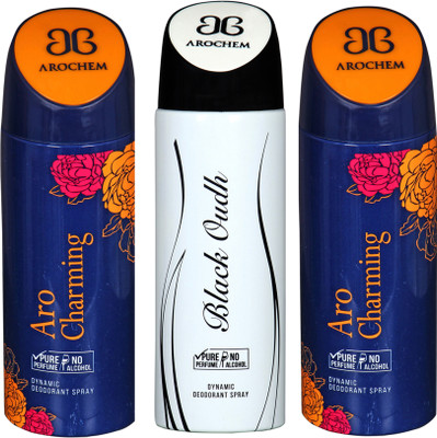 

AROCHEM aro charming,black oudh and aro charming combo Body Spray - For Men & Women(300 ml, Pack of 3)