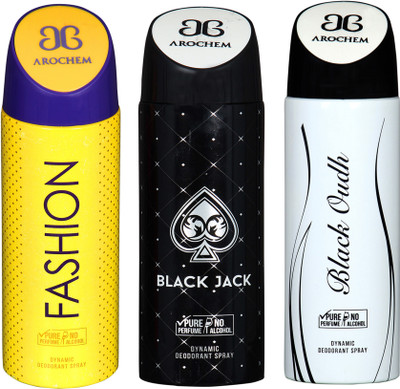 

AROCHEM fashion,black jack and black oudh combo Body Spray - For Men & Women(300 ml, Pack of 3)