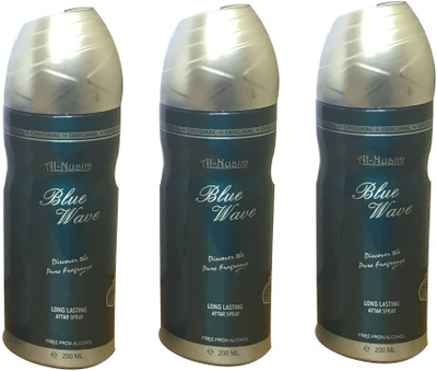 

Al Nuaim BLUE WAVE (PACK OF 3) Body Spray - For Men & Women(200 ml, Pack of 3)