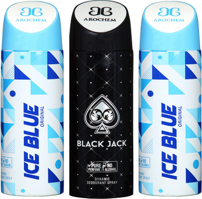 

AROCHEM ice blue,black jack and ice blue combo Body Spray - For Men & Women(300 ml, Pack of 3)