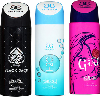

AROCHEM black jack,h2o and charming girl combo Body Spray - For Men & Women(300 ml, Pack of 3)