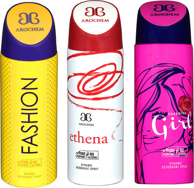 

AROCHEM FASHION , ETHENA AND CHARMING GIRL DYNAMIC PURE ORIGINAL Deodorant Spray - For Men & Women(200 ml, Pack of 3)