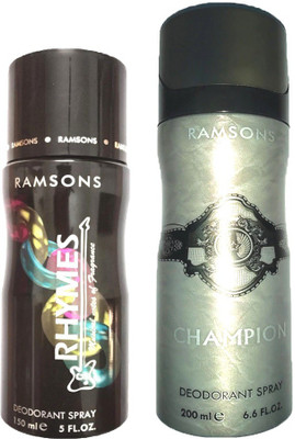 

RAMSONS RHYMES DEODORANT SPRAY 150ML+CHAMPION DEODORANT SPRAY 200ML Deodorant Spray - For Men(150 ml, Pack of 2)