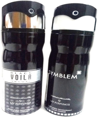 

PARFUMDELUXE BLACK VOILA DELUXE AND SYMBLEM Deodorant Spray - For Men(400 ml, Pack of 2)