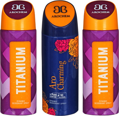 

AROCHEM titanium,aro charming and titanium combo Body Spray - For Men & Women(300 ml, Pack of 3)