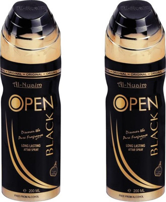 

Al Nuaim Open Black Deodorant 200ml+200ml pack of 2 Deodorant Spray - For Men & Women(400 ml, Pack of 2)