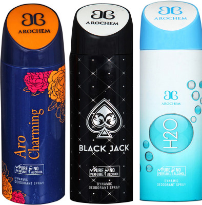 

AROCHEM aro charming,black jack and h2o combo Body Spray - For Men & Women(300 ml, Pack of 3)