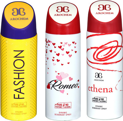 

AROCHEM FASHION , ROMEO AND ETHENA DYNAMIC PURE ORIGINAL Deodorant Spray - For Men & Women(200 ml, Pack of 3)