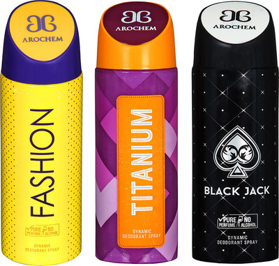 

AROCHEM FASHION , TITANIUM AND BLACK JACK DYNAMIC PURE ORIGINAL Deodorant Spray - For Men & Women(300 ml, Pack of 3)