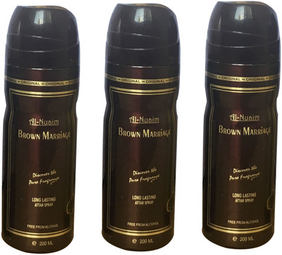 

Al Nuaim BROWN MARRIAGE (PACK OF 3) Body Spray - For Men & Women(200 ml, Pack of 3)
