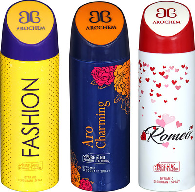 

AROCHEM FASHION , ARO CHARMING AND ROMEO DYNAMIC PURE ORIGINAL Deodorant Spray - For Men & Women(200 ml, Pack of 3)
