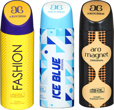 

AROCHEM FASHION , ICE BLUE AND ARO MAGNET DYNAMIC PURE ORIGINAL Deodorant Spray - For Men & Women(200 ml, Pack of 3)