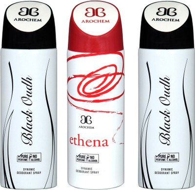 

AROCHEM black oudh,ethena and black oudh combo Body Spray - For Men & Women(300 ml, Pack of 3)