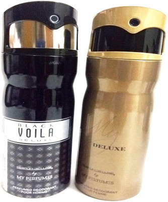 

PARFUMDELUXE MY DELUXE AND BLACK VOILA DELUXE Deodorant Spray - For Men & Women(400 ml, Pack of 2)