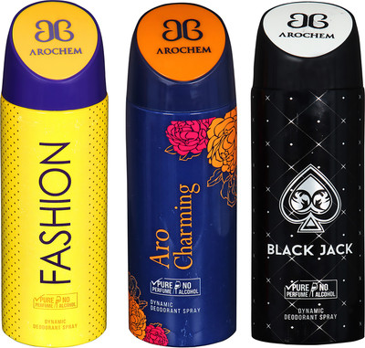 

AROCHEM FASHION , ARO CHARMING AND BLACK JACK DYNAMIC PURE ORIGINAL Deodorant Spray - For Men & Women(200 ml, Pack of 3)