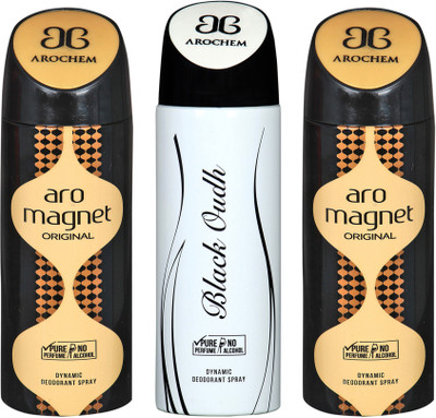 

AROCHEM aro magnet,black oudh and aro magnet combo Body Spray - For Men & Women(300 ml, Pack of 3)