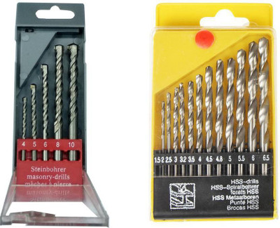 Inditrust Dream 5 pc heavy duty masonry/wall drilling bit set and 13 pc hss drill bit set plastic box pack of 2