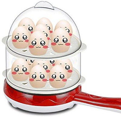 

DD RETAIL Double Layer 2 In 1 Multifuctional Plastic Egg Boilers With Frying Pan 122 Egg Cooker(14 Eggs)