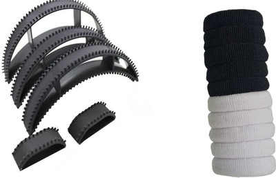 

S R Enterprises hair rubber bands and plastic bumpits [pack of 15 pcs ] Hair Accessory Set(Black, White)