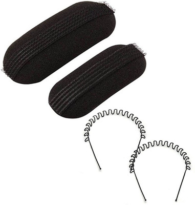 

GadinFashion Pack of Hair Puff Maker (Bun Clips) set of 2 with Zig Zag Hair Band 2 for Women/ Girls Hair Accessory Set(Black)