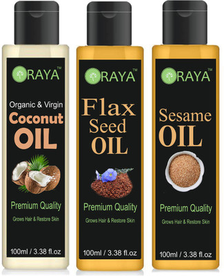 

oraya 100% Pure & Natural Virgin Coconut Oil And Flaxseed Oil & Sesame Oil For Hair Growth,-(100ml)-Pack of-3-Bottle-(300ml) Hair Oil(300ml) Hair Oil(300 ml)