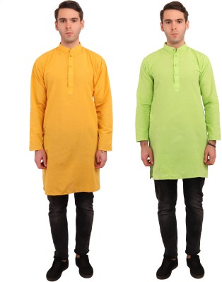 LDHSATI Men Solid Straight Kurta(Green, Yellow)