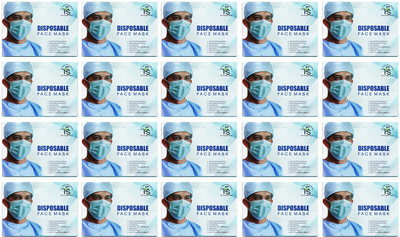 

TFS DISPOSABLE 3 PLY SURGICAL FACE MASK WITH EAR LOOPS, 100 PCS PACK, COMBO OF 20 PACKS, TOTAL 2000 MASKS. Mask