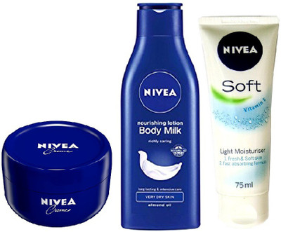 

Nivea 1 BODY MILK NOURISHING LOTION 120ML+1 SOFT LIGHT MOISTURIZER 75ML+1 CREME 200ML(120 ml)