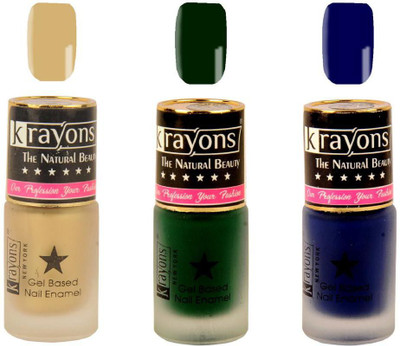 

KRAYONS Gel Base Velvet Super Matte Effect Nail Polish Enamel Color , 5ML Safe Dry Fast Collection For Women (GOLD RUSH,GARDEN FRESH/NATURAL MINT,BLUE ILLUSION) GOLD RUSH, GARDEN FRESH/NATURAL MINT, BLUE ILLUSION(Pack of 3)