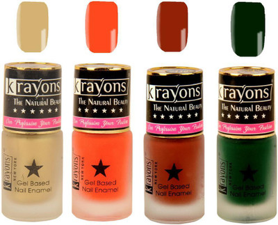 

KRAYONS Gel Base Velvet Super Matte Effect Nail Polish Enamel Color , 5ML Safe Dry Fast Collection For Women (GOLD RUSH,ORANGE TANGO,RICH CHOCLATE,GARDEN FRESH/NATURAL MINT) GOLD RUSH, ORANGE TANGO, RICH CHOCLATE, GARDEN FRESH/NATURAL MINT(Pack of 4)