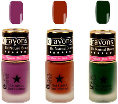 

KRAYONS Gel Base Velvet Super Matte Effect Nail Polish Enamel Color , 5ML Safe Dry Fast Collection For Women (PURPLE AURA,RICH CHOCLATE,GARDEN FRESH/NATURAL MINT) PURPLE AURA, RICH CHOCLATE, GARDEN FRESH/NATURAL MINT(Pack of 3)