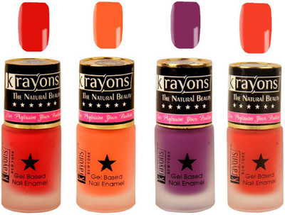

KRAYONS Gel Base Velvet Super Matte Effect Nail Polish Enamel Color , 5ML Safe Dry Fast Collection For Women (VALENTINE PINK,SUGARED PEACH,PURPLE AURA,SALSA RED) VALENTINE PINK, SUGARED PEACH, PURPLE AURA, SALSA RED(Pack of 4)