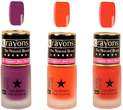 

KRAYONS Gel Base Velvet Super Matte Effect Nail Polish Enamel Color , 5ML Safe Dry Fast Collection For Women (PURPLE AURA,ORANGE TANGO,SALSA RED) PURPLE AURA, ORANGE TANGO, SALSA RED(Pack of 3)