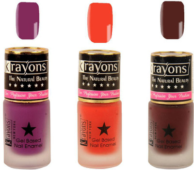 

KRAYONS Gel Base Velvet Super Matte Effect Nail Polish Enamel Color , 5ML Safe Dry Fast Collection For Women (PURPLE AURA,SALSA RED,CHERRY MAROON) PURPLE AURA, SALSA RED, CHERRY MAROON(Pack of 3)
