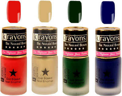 

KRAYONS Gel Base Velvet Super Matte Effect Nail Polish Enamel Color , 5ML Safe Dry Fast Collection For Women (VALENTINE PINK,GOLD RUSH,GARDEN FRESH/NATURAL MINT,BLUE ILLUSION) VALENTINE PINK, GOLD RUSH, GARDEN FRESH/NATURAL MINT, BLUE ILLUSION(Pack of 4)