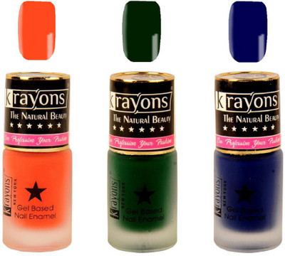 

KRAYONS Gel Base Velvet Super Matte Effect Nail Polish Enamel Color , 5ML Safe Dry Fast Collection For Women (ORANGE TANGO,GARDEN FRESH/NATURAL MINT,BLUE ILLUSION) ORANGE TANGO, GARDEN FRESH/NATURAL MINT, BLUE ILLUSION(Pack of 3)