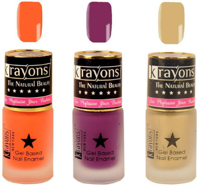 

KRAYONS Gel Base Velvet Super Matte Effect Nail Polish Enamel Color , 5ML Safe Dry Fast Collection For Women (SUGARED PEACH,PURPLE AURA,GOLD RUSH) SUGARED PEACH, PURPLE AURA, GOLD RUSH(Pack of 3)
