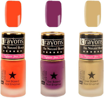 

KRAYONS Gel Base Velvet Super Matte Effect Nail Polish Enamel Color , 5ML Safe Dry Fast Collection For Women (PURPLE AURA,GOLD RUSH,ORANGE TANGO) PURPLE AURA, GOLD RUSH, ORANGE TANGO(Pack of 3)