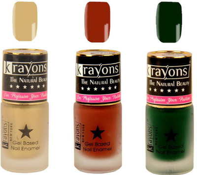 

KRAYONS Gel Base Velvet Super Matte Effect Nail Polish Enamel Color , 5ML Safe Dry Fast Collection For Women (GOLD RUSH,RICH CHOCLATE,GARDEN FRESH/NATURAL MINT) GOLD RUSH, RICH CHOCLATE, GARDEN FRESH/NATURAL MINT(Pack of 3)