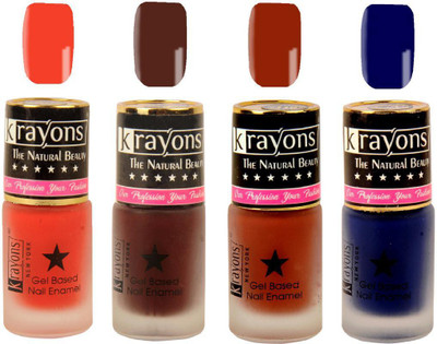 

KRAYONS Gel Base Velvet Super Matte Effect Nail Polish Enamel Color , 5ML Safe Dry Fast Collection For Women (SALSA RED,VIOLET SAGA,RICH CHOCLATE,BLUE ILLUSION) SALSA RED, VIOLET SAGA, RICH CHOCLATE, BLUE ILLUSION(Pack of 4)