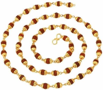 kripa Origional 6mm Natural Rudraksha Japa Mala Wood Chain Gold-plated Plated Wood Chain