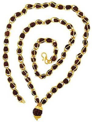 SHIV MART Shiv Shakti Kavach 5 Mukhi Rudraksha Mala With 5 mukhi rudraksh pendant Gold-plated Plated Metal Chain