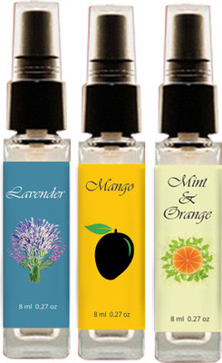 

Geeleemitti Natural Perfume Mango + Lavender + Orange Mint Pocket Perfume Combo Pack of 6, Water Based with 0% Alcohol Perfume - 24 ml(For Men & Women)