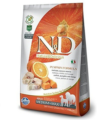 

farmina N&D Grain Free (Medium and Maxi) Adult, Orange, Pumpkin, Cod, Fish 12 kg Dry Dog Food