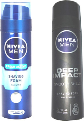 

Nivea DEEP IMPACT SMOOTH SHAVE BLACK CARBON SHAVING FOAM 200ML+ FRESH ACTIVE SHAVING FOAM 200ML(200 ml)