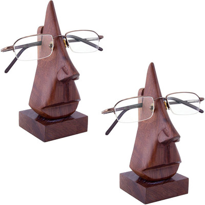 

Azeem Arts 2 Compartments Wooden Nose Shaped Spectacle Holder ((Brown)