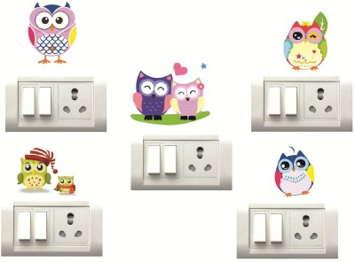 Decor Villa 25 cm OWL Wall Sticker & Switch Board Sticker Set Of 5 Reusable Sticker(Pack of 5)