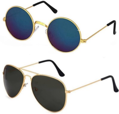 Shaah Collection Aviator Sunglasses(For Men & Women, Black, Blue)