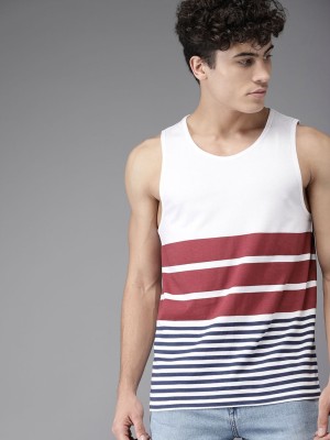 HERE&NOW Striped Men Scoop Neck White T-Shirt